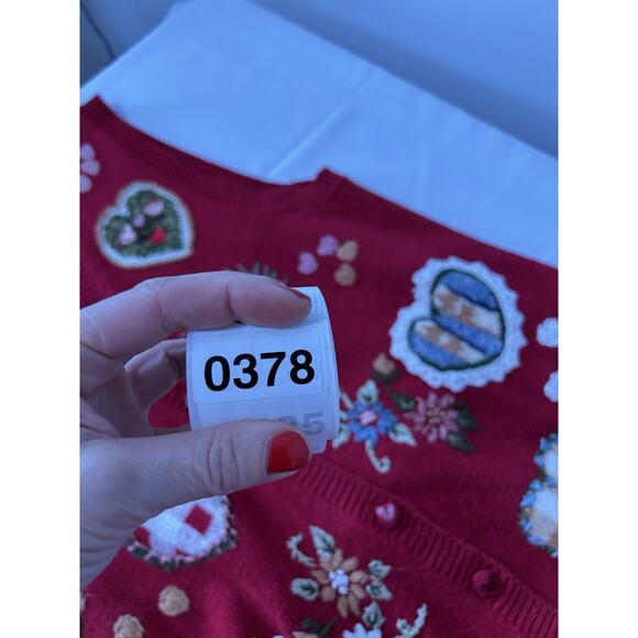 Heirloom Collectibles Valentine's Heart Embroidered Knit Sweater Vest Red 1X - Picture 7 of 8